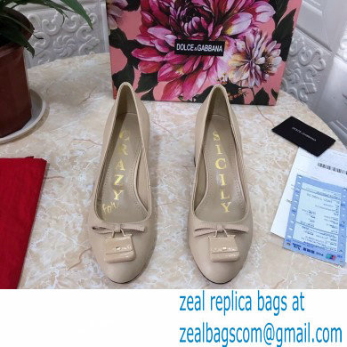 Dolce  &  Gabbana Block Heel 6.5cm Leather Sicily Pumps Beige 2021